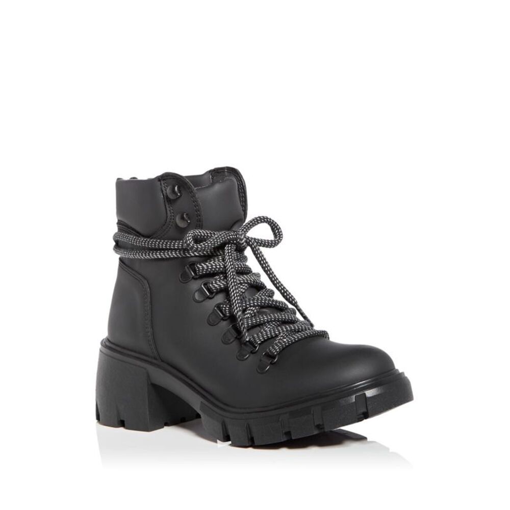 AQUA Womens Black 1" Platform Reign Round Toe Block Heel Combat Boots 7.5 M